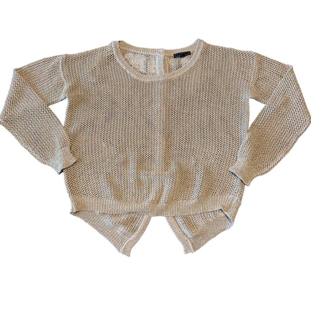 Pearl Women Gold‎ Metallic Lurex Open Knit Button Back Sweater Large TA2297